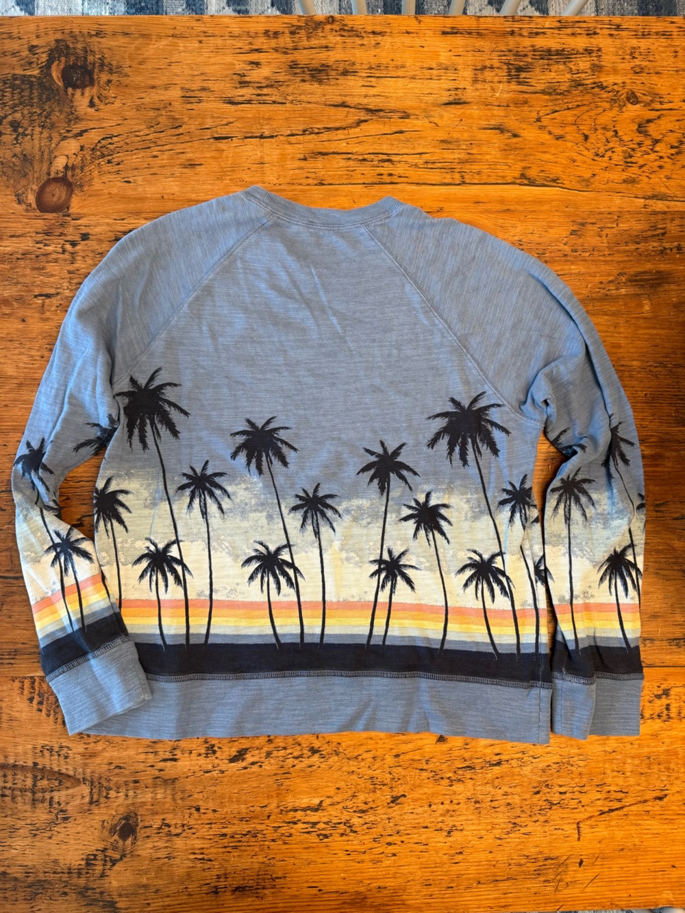 Faherty Blue Palm-Print Crewneck with Sunset Stripe - Picture 2 of 3